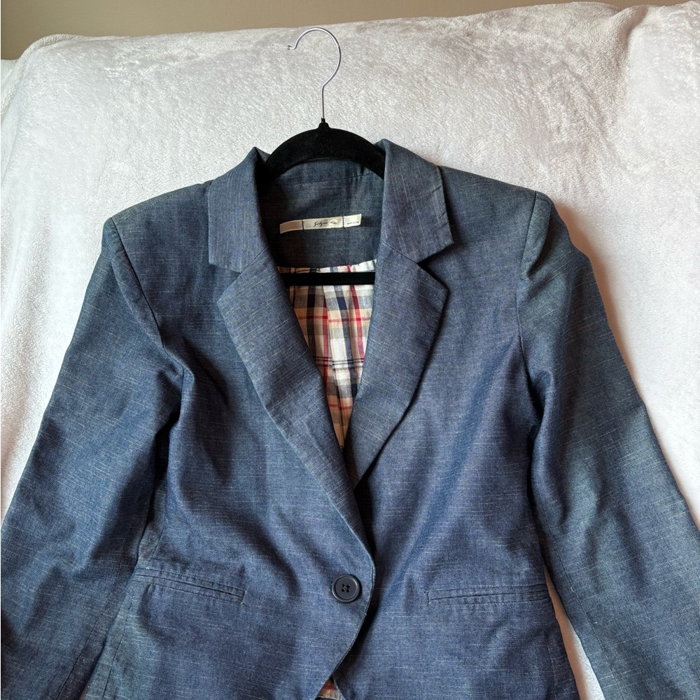 Blue high wasted jacket with collar